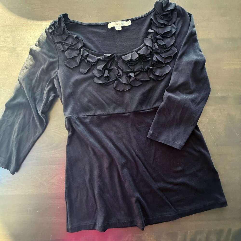Boden 3/4 sleeve top Black Ruffle neck US size 4